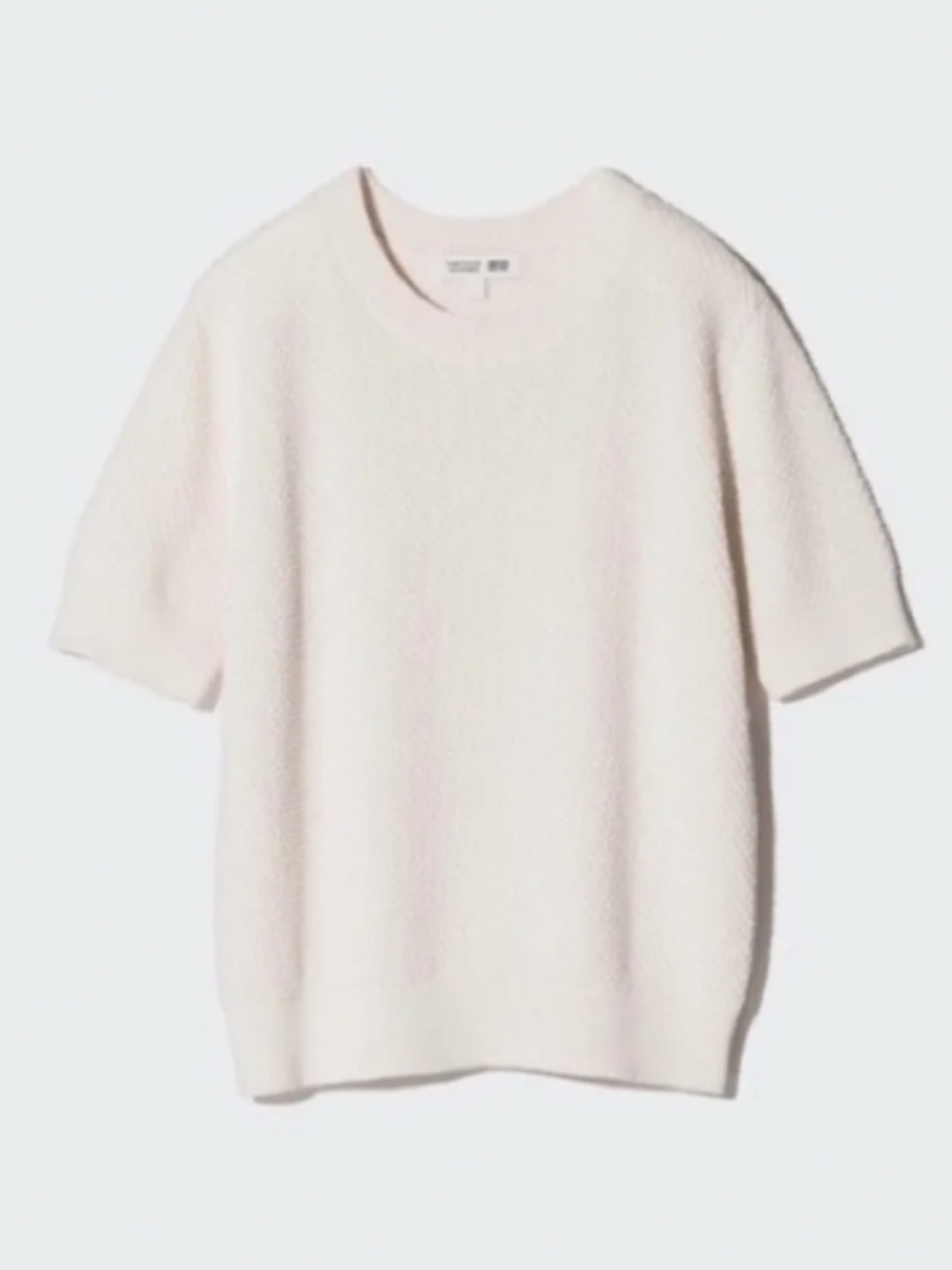 Comptoir des Cotonniers Uni Qlo Cream Textured Cotton Short Sleeve Sweater